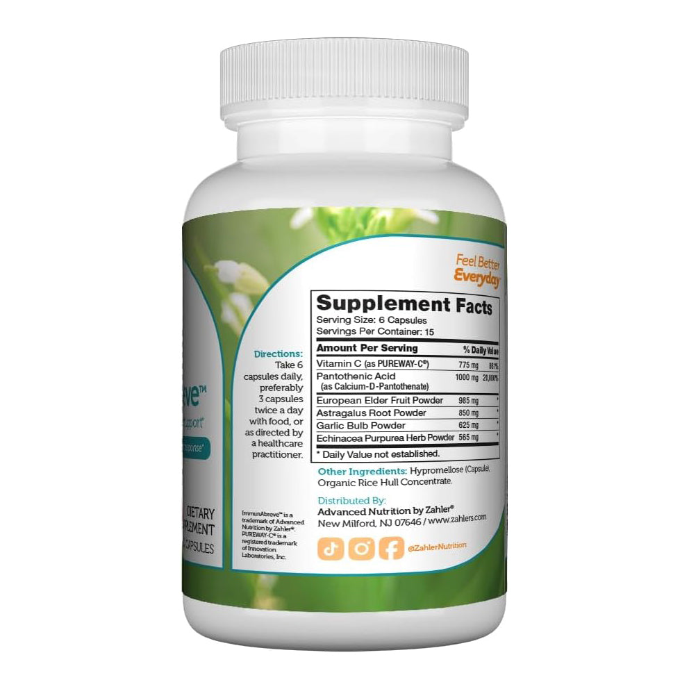 Zahler ImmunAbreve, Powerful Immune System Support, Contains Vitamin C Pantothenic Acid Echinacea and More (90 Capsules)