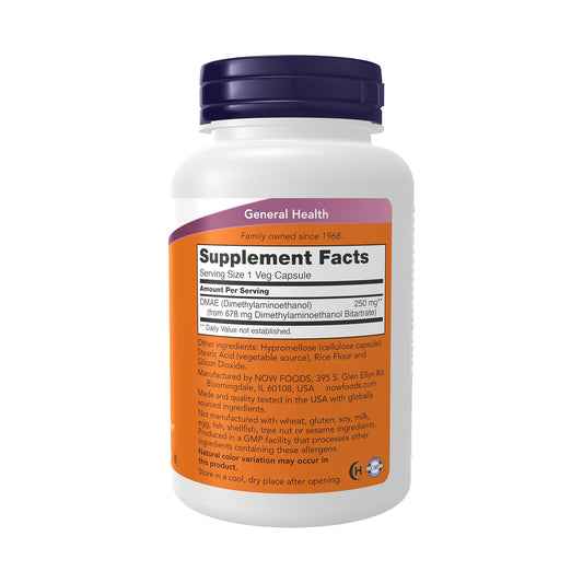 NOW Foods Supplements, DMAE (Dimethylaminoethanol) 250 mg, Healthy Brain Function*, 100 Veg Capsules