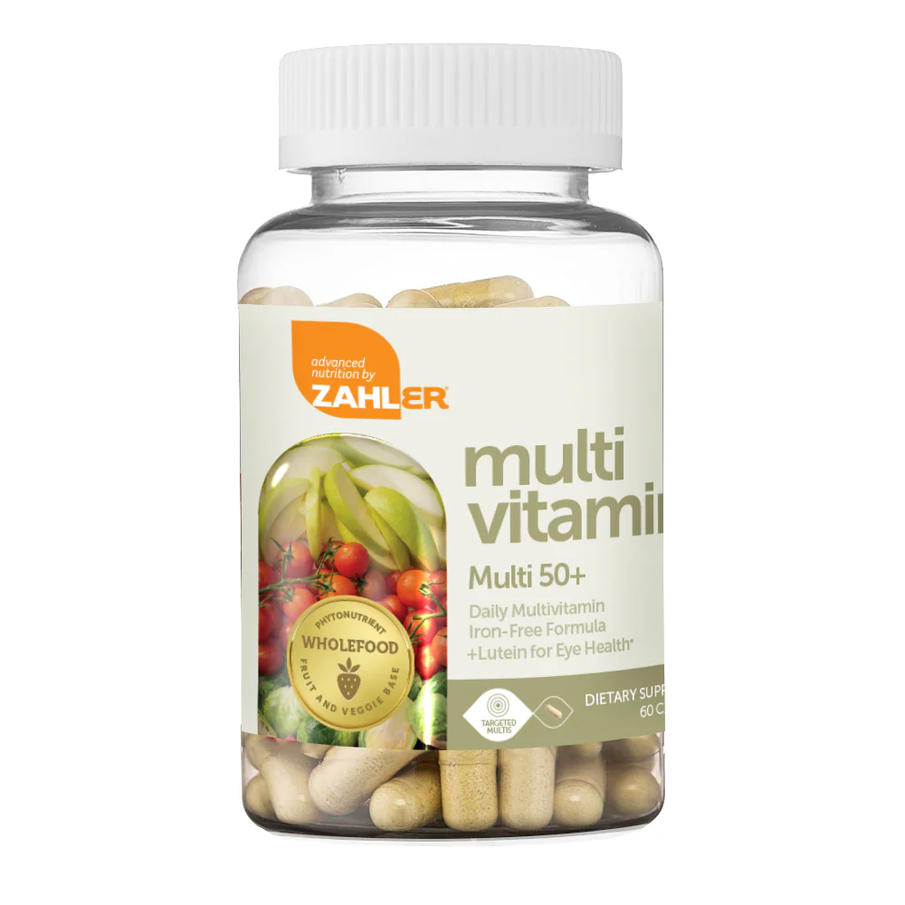 Zahler Multivitamin 50+, Iron-Free Formula + Lutein for Eye Health, 60 Capsules.
