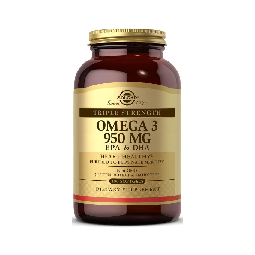 SOLGAR Triple Strength Omega 3 950 mg - 100 Softgels - Supports Joint & Skin Health