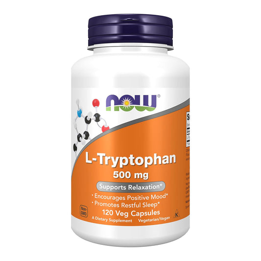 NOW Foods Supplements, L-Tryptophan 500 mg, Encourages Positive Mood*, Supports Relaxation*, 120 Veg Capsules
