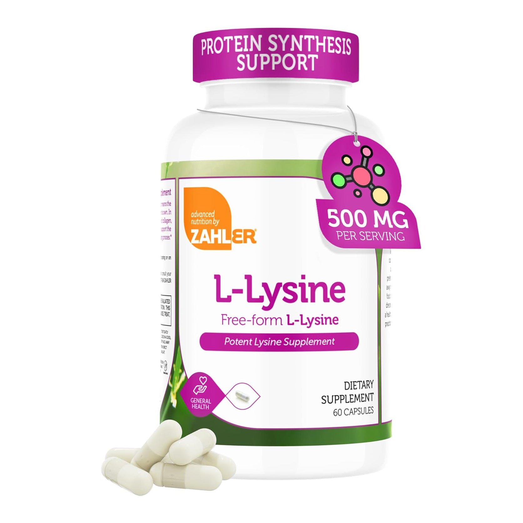Zahler L-Lysine 500mg, Freeform L-Lysine Supplement, Kosher 60 Capsules