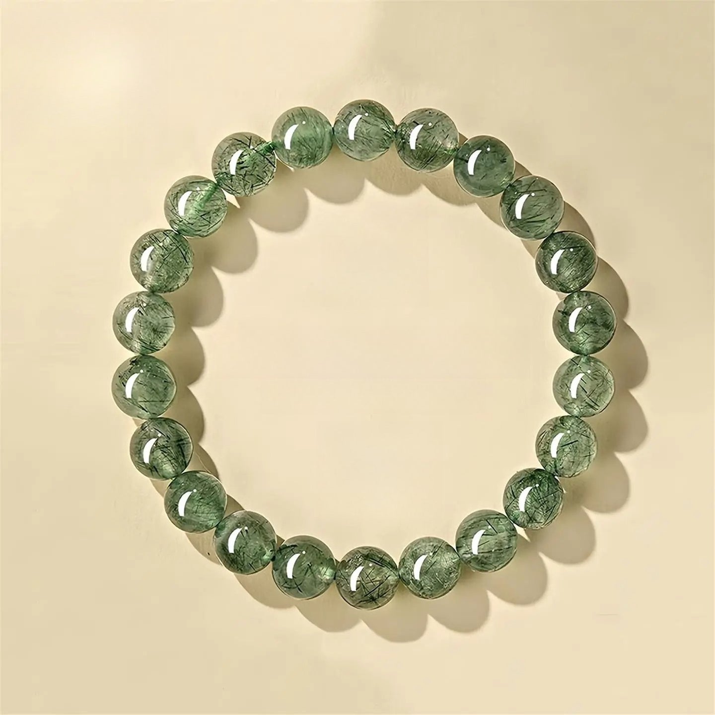 Natural Green Rutilated Quartz Bracelet – Green Phantom Crystal Beaded Bangle for Prosperity, Emotional Balance & Women's Daily Wear