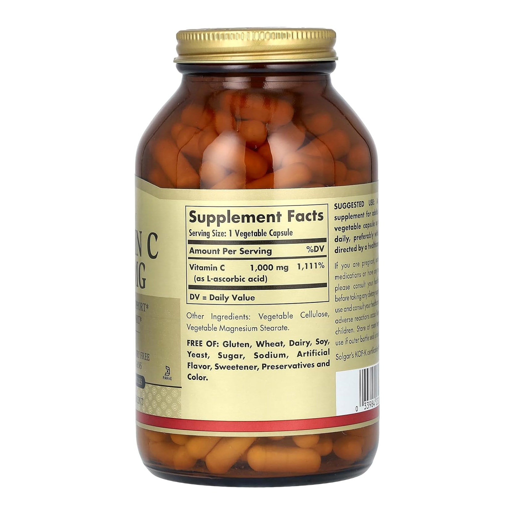 Solgar Vitamin C 1000 mg, 250 Vegetable Capsules - Antioxidant & Immune Support 250 Servings