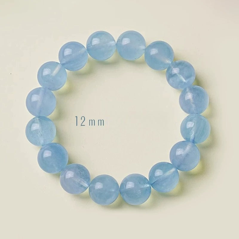 Raw Aquamarine Beaded Bracelet – Blue Crystal for Emotional Balance, Good Luck 12mm