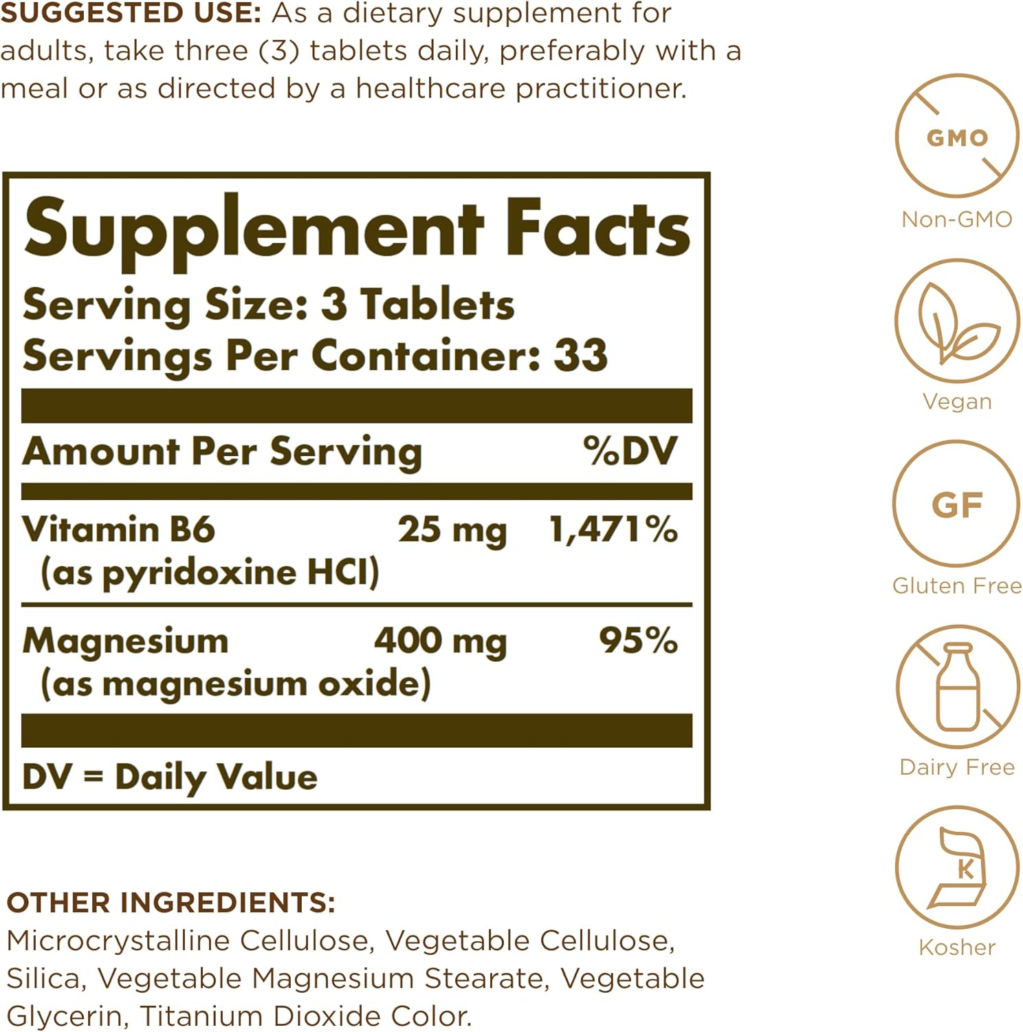 Solgar Magnesium with Vitamin B6, 100 Tablets Promotes Healthy Bone Mineralization, Supports Nerve & Muscle Function