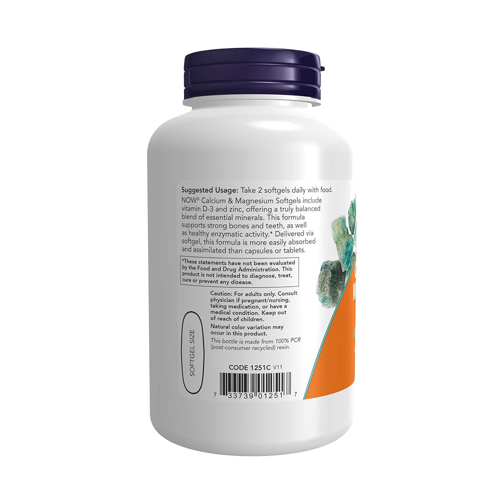 NOW Foods Supplements, Calcium & Magnesium with Vitamin D-3 and Zinc, Supports Bone Health*, 120 Softgels