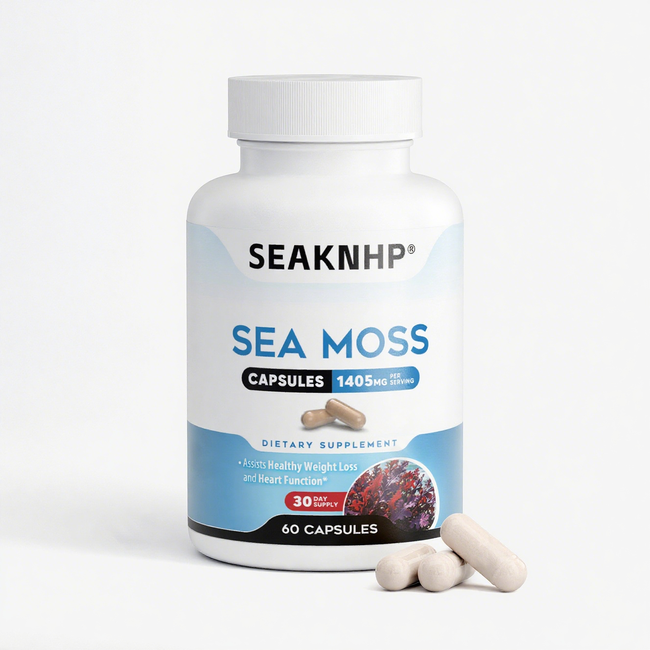 Seaknhp Sea Moss Supplement 60 Caps – Circulatory & Lymphatic System Cleanse + Iodine Boost